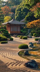 Serene Zen Garden in Ancient Japan with Raked Sand