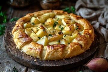 A flavorful pie with potatoes apples and cheese in a shortbread crust Swiss dish Savory pastries