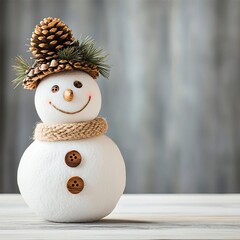 Snowman with wooden buttons and a pinecone hat, natural winter style