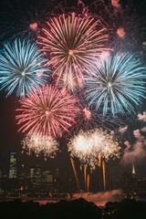 Celestial Symphony Vibrant Fireworks Display Over Urban Skyline at Night