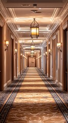 Naklejka premium Elegant Hotel Hallway with Luxurious Carpeting