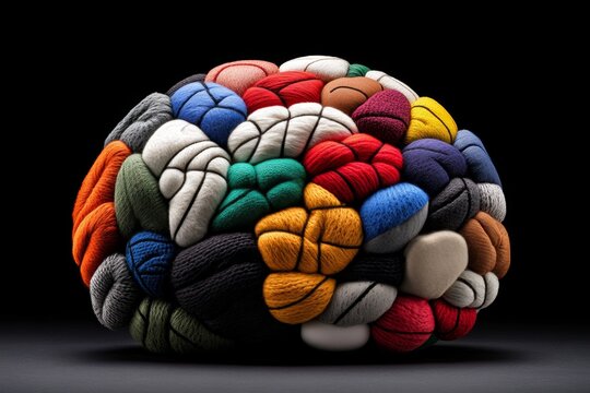 Illustrated brain with multiple colors and shapes inside, each representing a different subjective thought or emotion