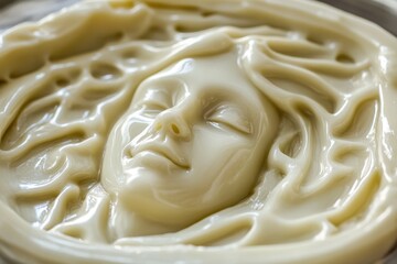 A plastic cake mold shaped like a person is used to shape dough