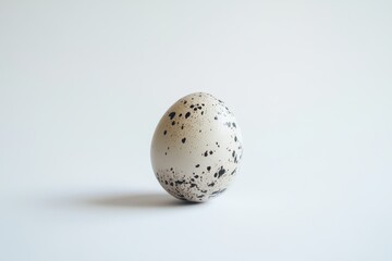 A quail egg against a white backdrop