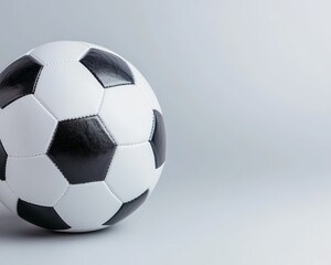 Minimalist Sports Elegance Closeup Black and White Soccer Ball on Gray Surface - Athletic Simplicity for Sportswear Brand Promotion