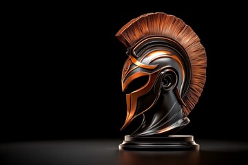 Minimalist Spartan helmet in bronze, with clean lines and simple, bold shading
