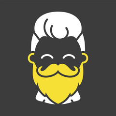 Bearded man's face vector icon. Hipster character