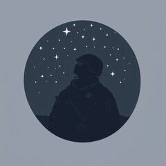 Fototapeta premium Soldier gazing at the stars in a clear night sky while standing on a tranquil landscape during twilight
