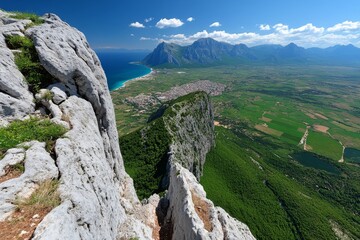 Mount Taygetus towering over Sparta, with rugged terrain and a glimpse of the city below