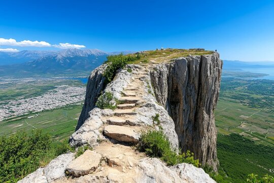 Mount Taygetus towering over Sparta, with rugged terrain and a glimpse of the city below