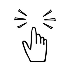 Obraz premium Hand cursor icon is hand-drawn. The vector of the click icon is the movement of the hand. A doodle-style pointer