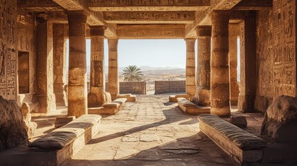 Naklejka premium Ancient Egyptian Soldier Barracks with Hieroglyphics