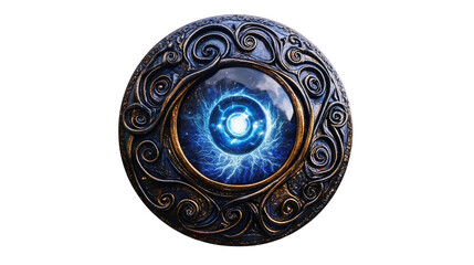 Fototapeta premium Ornate Round Frame with Blue Glowing Eye.