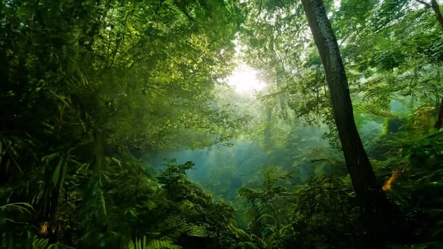 Drone view of  Tropical forest interior. Nature background of a rainforest,  zoom in. slow motion. 4K video