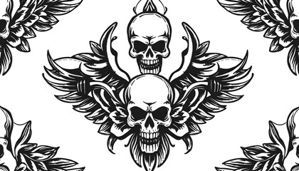 Fototapeta premium Traditional tattoo biker pattern isolated with white highlights, png