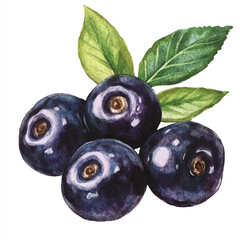 Chokeberry fruit watercolor clipart illustration