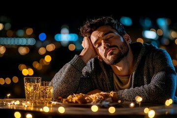 Single person dining out alone, enjoying a gourmet meal at a nice restaurant, savoring the flavors and ambiance without company
