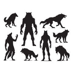 Set of werewolf silhouettes isolated on a white background, Vector illustration.