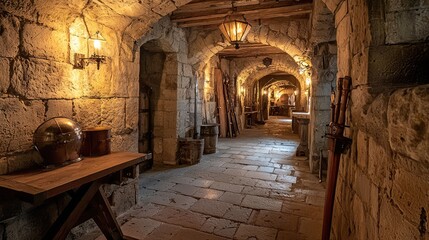 Fototapeta premium Stone Castle Knight Barracks Interior Photography