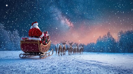 Santa Claus Delivering Gifts in Snowy Winter Wonderland
