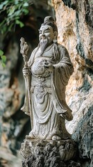 Obraz premium Humble Figure Holding Staff and Orb in Natural Setting