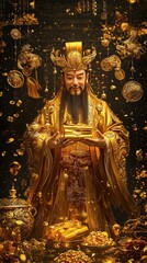Obraz premium Golden Figure of Wealth with Abundant Treasure
