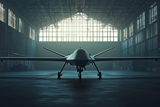 Military drone in military hangar