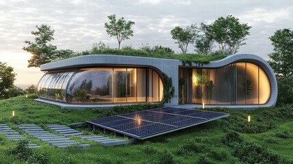 Obraz premium Transparent background of a futuristic modern house with solar panels, focusing on renewable energy and eco-friendly design