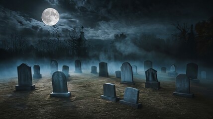 graveyard with moon