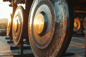 Big gongs reflecting sunlight