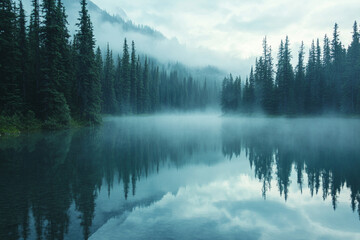 Obraz premium misty morning on the river