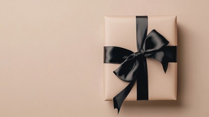 Elegant Beige Gift Box with Black Ribbon