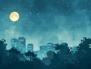 Vintage Inspired Stardust Nightscape with Radiant Stars and Dreamy Moonlight