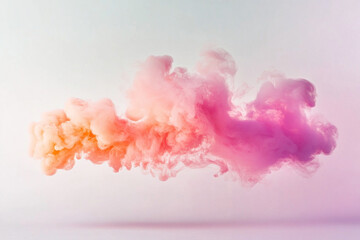 Fototapeta premium Pink and orange cloud of smoke billowing across a blue sky, creating a dreamy, ethereal atmosphere. A vibrant contrast that captivates the eye.