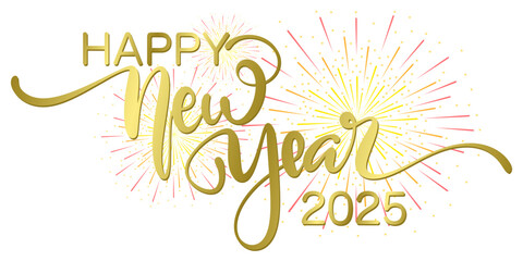 Happy New Year 2025 lettering script calligraphy Golden hand drawn text vector eps