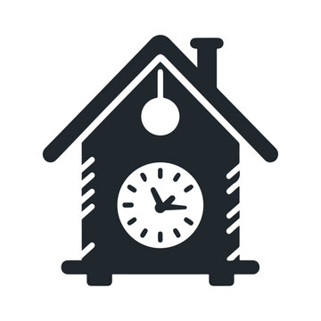 recommend clip art: Cuckoo clock with home black silhouette style vector icon design