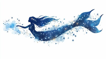Fototapeta premium Illustration for a mermaid swimming through a sea of stars