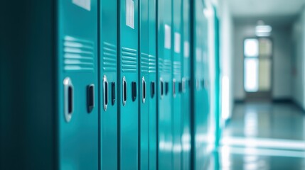 Fototapeta premium Teal Lockers in a School Hallway