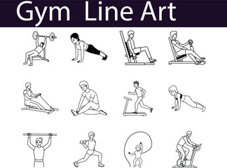 Gym Line Art Illustration Workout Fitness Exercise