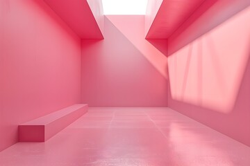 A room with pink walls and a skylight