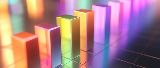 Colorful 3D bar graph representing data visualization and analysis.