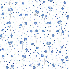 Fototapeta premium Seamless Blue Floral Pattern with Delicate Blossoms