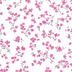 Fototapeta premium Seamless Pink Floral Pattern with Delicate Blossoms on White Background