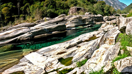 Ponte dei Salti and Verazca River with beautiful blue-green water