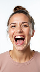 Excited Person in Vibrant Clothes and Joyful Expressions: Colorful Portrait on White Backgrounds for Stock Photography