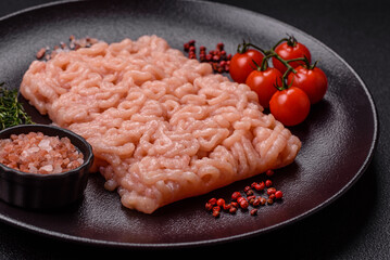 Fresh raw chicken mince with salt, spices and herbs