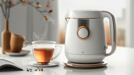 Digital tea kettle with temperature control isolated on white background