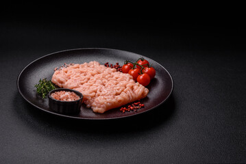 Fresh raw chicken mince with salt, spices and herbs