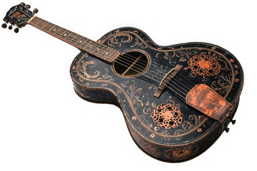 Black resonator guitar isolated on transparent background, png file, no background png file