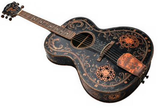 Black resonator guitar isolated on transparent background, png file, no background png file